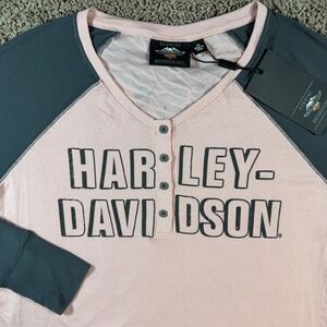 Harley Davidson NEW Womens Henley Knit Colorblock Shirt 2W biker outdoor top‎